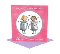 Holy Mackerel same sex LGBTQ+ 10th Tin anniversary card (female) by Rosie Brooks - blank inside - 15cm square
