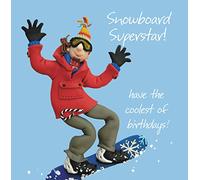 Holy Mackerel snowboard superstar male birthday card for him - designed by artist Erica Sturla - 15cm square and blank inside for your message - made in the UK