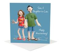 Holy Mackerel son and daughter-in-law wedding anniversary card - designed by artist Erica Sturla - 15cm square and blank inside for your message - made in the UK