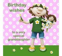 Holy Mackerel special granddaughter birthday card featuring a little girl with her doll - designed by artist Erica Sturla - 15cm square and blank inside for your message - made in the UK