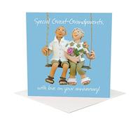 Holy Mackerel Special great grandparents, an Erica Sturla anniversary greetings card for Great Grandma and Great Grandad, 15cm square and blank inside for your message