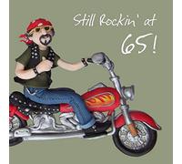 Holy Mackerel still rocking male 65th birthday card for him - designed by artist Erica Sturla - 15cm square and blank inside for your message - made in the UK