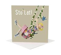 Holy Mackerel sto lat flower themed female Polish birthday card for her - designed by artist Erica Sturla - 15cm square and blank inside for your message - made in the UK