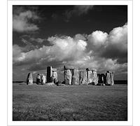 Holy Mackerel Stonehenge retro black and white photographic card featuring a vintage image of the ancient landmark on Salisbury Plain - 15cm square and blank inside