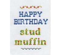 Holy Mackerel Stud Muffin cheeky birthday card for him - designed by artist Sarah Hopkins - 17.7 x 12.6 cm and blank inside for your message - made in the UK