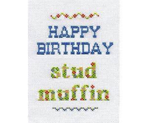 Holy Mackerel Stud Muffin cheeky birthday card for him - designed by artist Sarah Hopkins - 17.7 x 12.6 cm and blank inside for your message - made in the UK