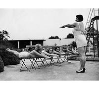Holy Mackerel swimmers on dry land retro black and white photographic card featuring a vintage image of a womens swimming lesson - 12.6 x 17.7cm and blank inside