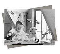 Holy Mackerel Teamwork blank greeting card - a 12.6 x 17.7cm Alternative Image design featuring a vintage black and white photo of a boy and his dog model making - blank inside