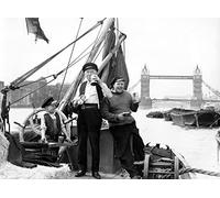 Holy Mackerel Thames barge retro black and white photographic card featuring a vintage image of a London river scene - 12.6 x 17.7cm and blank inside