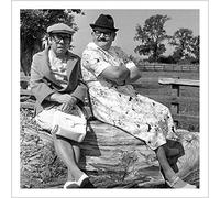 Holy Mackerel the Two Ronnies retro black and white photographic card featuring a vintage image of the comedians dressed as woman for a sketch - 15cm square and blank inside