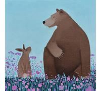 Holy Mackerel the unlikely friends bear and rabbit themed art card for him or her - designed by artist Ailsa Black - 15cm square and blank inside for your message