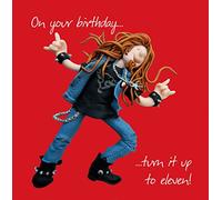 Holy Mackerel turn it up to 11 heavy metal themed birthday card - designed by artist Erica Sturla - 15cm square and blank inside for your message - made in the UK