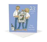 Holy Mackerel twenty three untarnished years silver plate 23rd wedding anniversary card for a couple - designed by artist Erica Sturla - 15cm square and blank inside for your message - made in the UK