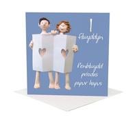 Holy Mackerel Welsh 1st anniversary card (penblwydd priodas papur), designed by Erica Sturla, 15cm square and blank inside