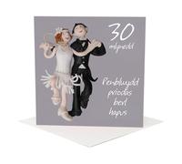 Holy Mackerel Welsh 30th anniversary card (penblwydd priodas berl), designed by Erica Sturla, 15cm square and blank inside
