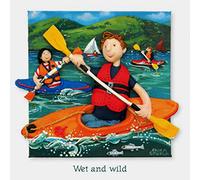 Holy Mackerel wet and wild kayaking and canoeing themed blank greeting card - designed by artist Erica Sturla - 15cm square and blank inside for your own message