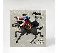 Holy Mackerel whoa there Dick Turpin birthday card featuring the highwayman and his horse - designed by artist Erica Sturla - 15cm square and blank inside for your message - made in the UK