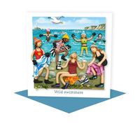 Holy Mackerel wild swimmers cold water swimming themed blank greeting card - designed by artist Erica Sturla - 15cm square and blank inside for your own message