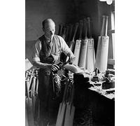 Holy Mackerel working with willow retro black and white photographic card featuring a vintage image of an artisan cricket bat maker - 12.6 x 17.7cm and blank inside