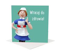 Holy Mackerel Wracaj do zdrowia Polish get well soon card - designed by artist Erica Sturla - 15cm square and blank inside for your message - made in the UK