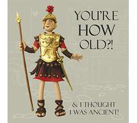 Holy Mackerel you're how old Roman soldier birthday card featuring a legionary in battle dress - designed by artist Erica Sturla - 15cm square and blank inside for your message - made in the UK