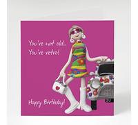 Holy Mackerel you're not old you're retro groovy female birthday card for her - designed by artist Erica Sturla - 15cm square and blank inside for your message - made in the UK
