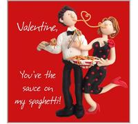 Holy Mackerel you're the sauce on my spaghetti funny Valentines day card - designed by artist Erica Sturla - 15cm square and blank inside for your message - made in the UK