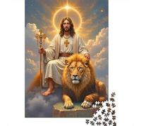 Holy Man with Lion Jigsaw Puzzle for Adults 1000 Pieces Puzzle Game Radiant Clouds Calm Decor Focus 70x50cm/1000pcs