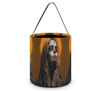 Holy Mary Day of The Dead Woman Cute Halloween Candy Bucket Reusable Collapsible Candies Basket Fabric Tote Bags
