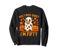 Holy Moo Sheet Im Fifty Halloween Cow Pumpkins Autumn Leaves Sweatshirt