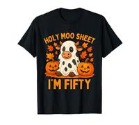 Holy Moo Sheet Im Fifty Halloween Cow Pumpkins Autumn Leaves T-Shirt