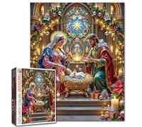 Holy Night Church Scene 1000 Pieces Jigsaw Puzzle for Adults Students 20×27 Inches Christmas Candlelight Nativity Scene Puzzle Festive Decor Beautiful Religious Puzzles Gift for Holidays Family Time