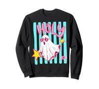 Holy Sheet Ghost Pun Halloween Funny Preppy Pink Stripes Sweatshirt