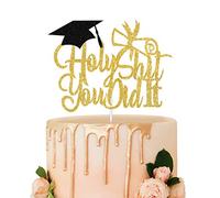 Holy Shit You Did It Cake Topper, Gold Glitter Funny Graduation Cake Decor, Funny Congratulations Cake Topper,Happy 2025 Graduation Party Decorations Photo Prop
