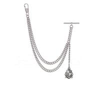 Holy Sins Jewellery Elegant Silver Single Double Link Albert Pocket Watch Chain with Heraldic Pendant (12")