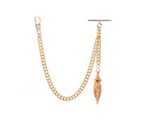 Holy Sins Jewellery Gold Albert Pocket Watch Chain - Vintage Albert T-Bar Chain with Ornate Fob | Available in Multiple Lengths Handcrafted in the UK (14")