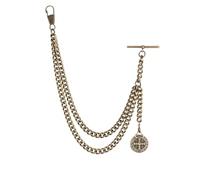 Holy Sins Jewellery Pocket Watch Chain for Men, Double Albert Chain with T Bar, Swivel Clasp and Saint Benedict Medallion Fob, Vintage Bronze Watch Chain for Waistcoat Vest, 8 10 12 14 16 Inch, Bronze