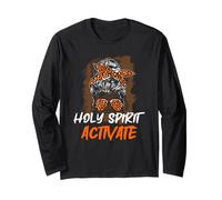 Holy-Spirit Activate Religious Mom Leopard Messy Bun Hair Long Sleeve T-Shirt