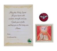 Holy Spirit Confirmation Coin with Silver-Tone Dove and Red Enamel and Commemoration Card | Seven Gifts of the Holy Spirit Pocket Token | 1.25" | Great Catholic Gift