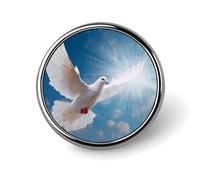 Holy Spirit White Dove1 Round Brooch Pin Lapel Pins Tie Suit Dress Accessories Wedding Birthday for Men Women
