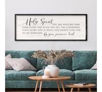 Holy Spirit You are Welcome Here Wall Decor Art 32x12 Inch Large Christian Song Bible Verse Plaque Wood Framed Sign Living Room Scripture Quote Religious For Office Wall Hanging (Black)