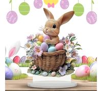 Holy Week Table Sign - Two Easter Bunnies, Shed Tray with Easter Bunny Decorations, 2D Acrylic Holiday Table Decoration | Spring Bunny and Egg Animal Tray Decoration for Home