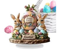 Holy Week Table Sign - Two Easter Bunnies, Shed Tray with Easter Bunny Decorations, 2D Acrylic Holiday Table Decoration | Spring Bunny and Egg Animal Tray Decoration for Home