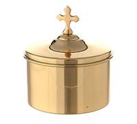 Holyart Pyxes and Burses: Gold plated brass altar bread box with cross h 2 3/4 in