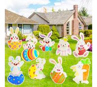 HOLYFUN 9 Pack Easter Yard Signs, Waterproof Bunny & Easter Egg Decor, 15.7 x 11 Inches, Plastic, Festive Lawn & Garden Decor