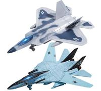 HOLYFUN Double Fighter Jet Toy, F14 & F22 Diecast Planes with Lights & Sounds, Pull Back Military Airplane Toy, Great Christ Gift for Toddler,Kids, Boys
