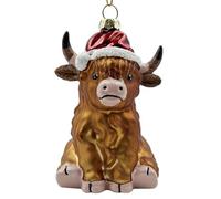 HolyHaHa Cute Highland Cow Glass Blown Ornament for Christmas Tree