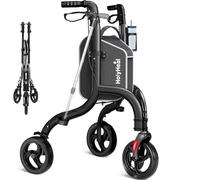 HolyHeal 3 Wheel Rollator for Elderly, Foldable Lightweight Walker for Elderly with Cane Holder and Cup Holder, Adjustable Height Aluminum Three Rolling Wheels, Helper