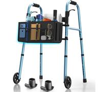 HolyHeal Foldable Rollator for Elderly, Compact Rollator with Wheeled Rollator with Basket and 2 Skis, Lightweight Aluminium, Adjustable Height, Supports up to 350 Lbs (Blue)