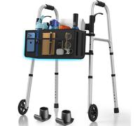 HolyHeal Folding Walkers for Seniors with Basket and Glide Skis, 5" Wheels Lightweight Rolling Walker, Support Up to 350 lbs, Height Adjustable Standard Compact Walker, Black